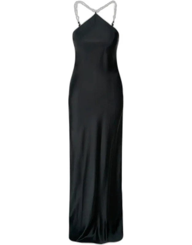 Cadence Satin Pearly-strap Maxi Dress