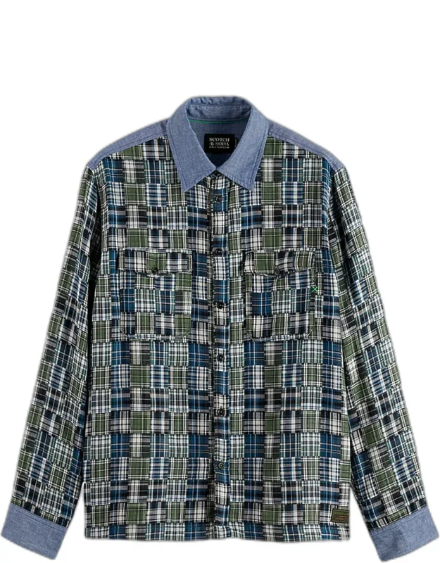 Patchwork Flannel Relaxed-fit Button-down Shirt