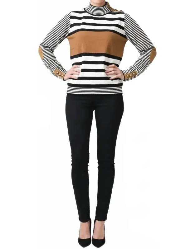 Striped Mock Neck Knit Sweater
