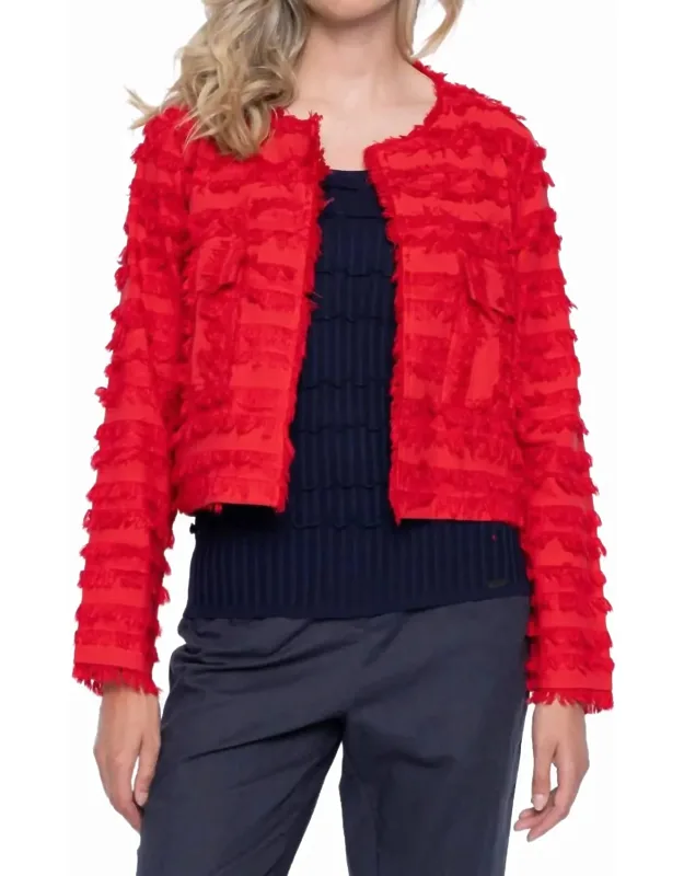 Collarless Fringed Jacket