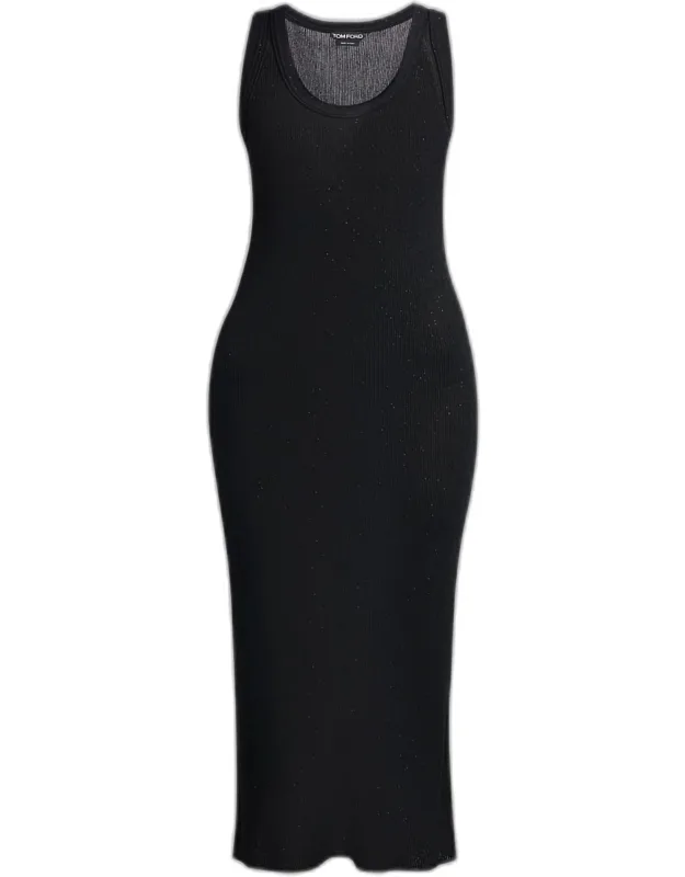 Paillette Rib Knit Scoop-neck Midi Tank Dress