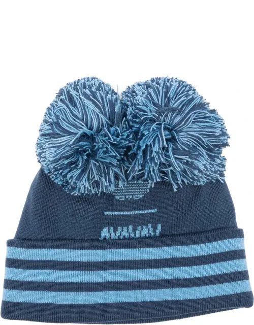 Pom Pom-detail Ribbed Beanie Hat