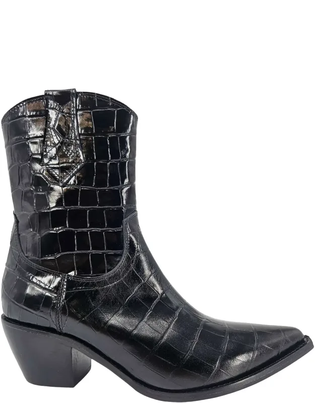 Croc Embossed Pointy Ankle Boots