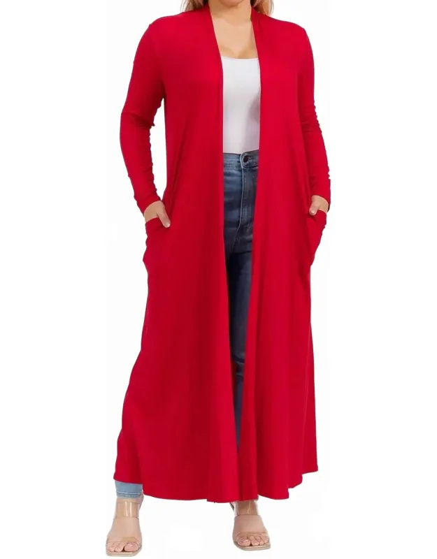 Long Sleeve Maxi Length Open Front Cardigan