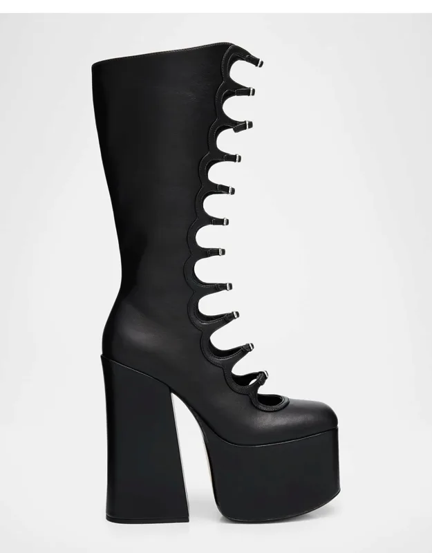 Kiki Leather Multi-buckle Platform Knee-high Boots