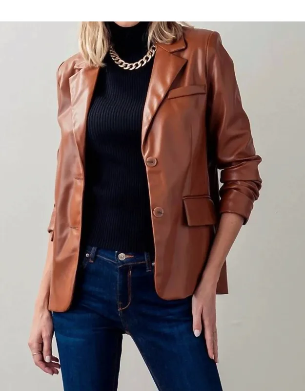 Faux Leather Lapel Neck Blazer