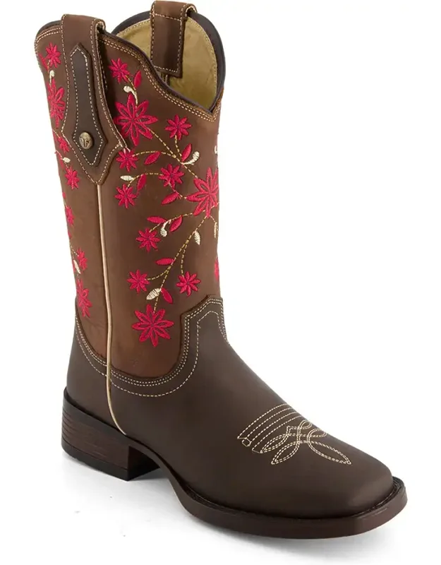 Authentic Leather Flowers Embroidery Western Boots