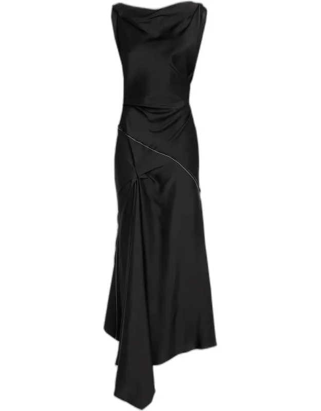 Asymmetric Draped Sleeveless Midi Dress
