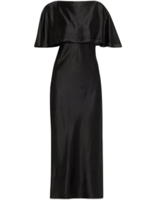 Washed Twill Cape-sleeve Midi Dress