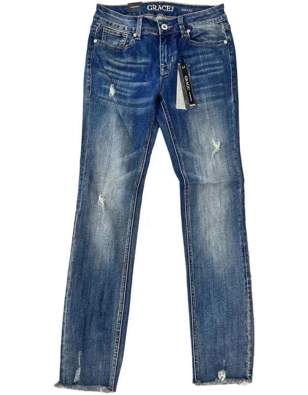 Mid-rise Distressed Denim Straight Leg Jeans