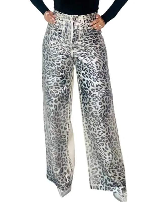 Metallic Animal Print Contrast Pants