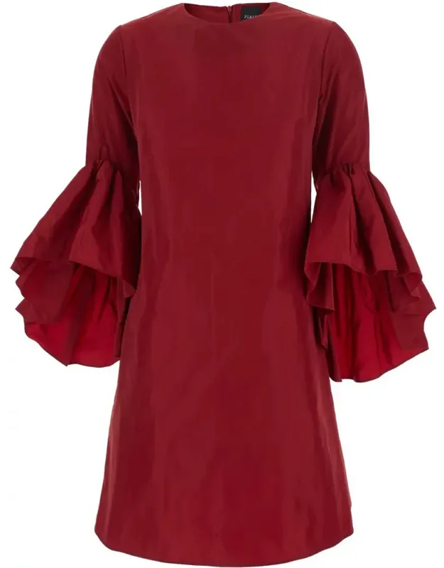 Crewneck Dress With Draped Flared Sleeves In Silk Blend