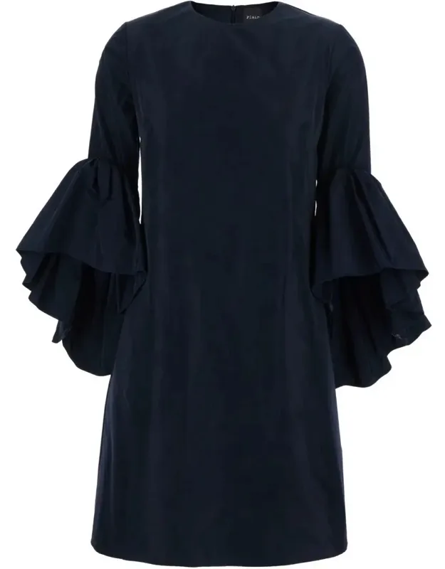 Crewneck Dress With Draped Flared Sleeves In Silk Blend