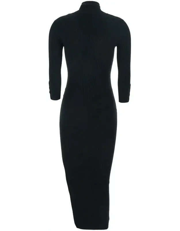 Long Dress With High Neck And Plaque Detail In Wool