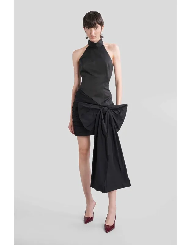 Rotate Mini Dress With Neck Closure And Bow Detail