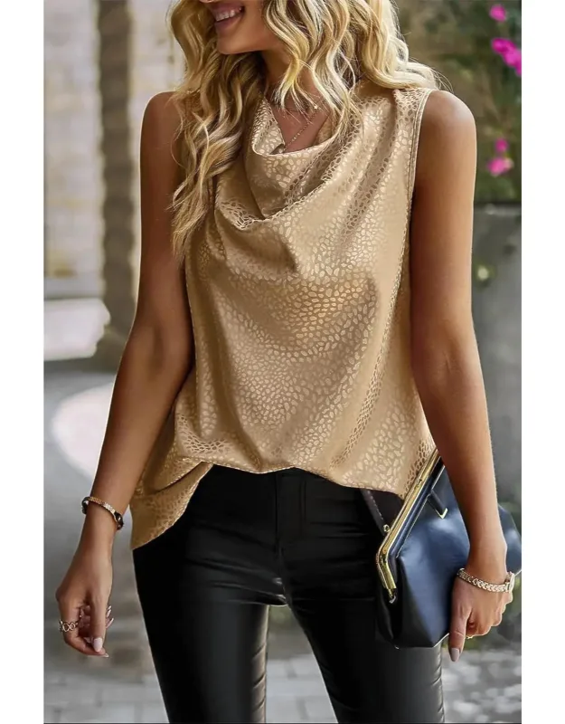 Dotted Leopard Cowl Neck Blouse