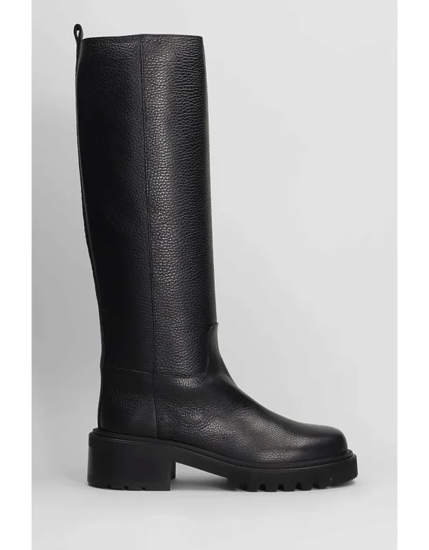 Boots With Textured Leather And Rubber Sole
