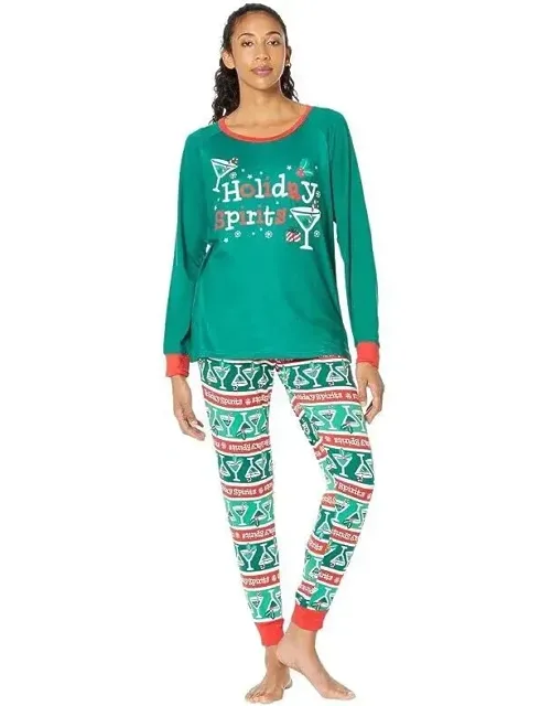 Merrily Coupled Long Pajama Set Holiday Spirits
