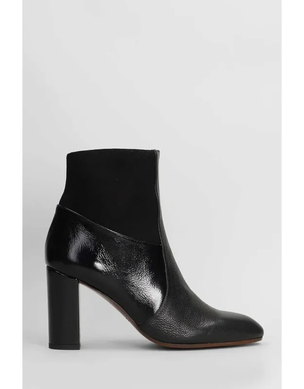 Etyu High Heels Ankle Boots With Velvet And Textured Leather