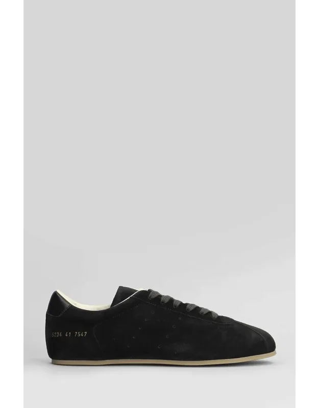Driving Sneakers In Black Suede, Round Toe, Laces, Side Logo Print