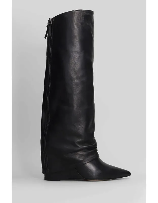 High Heels Boots With Pointed Toe And Double Zip Closure