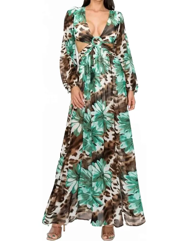 O-ring Long Sleeve Maxi Dress