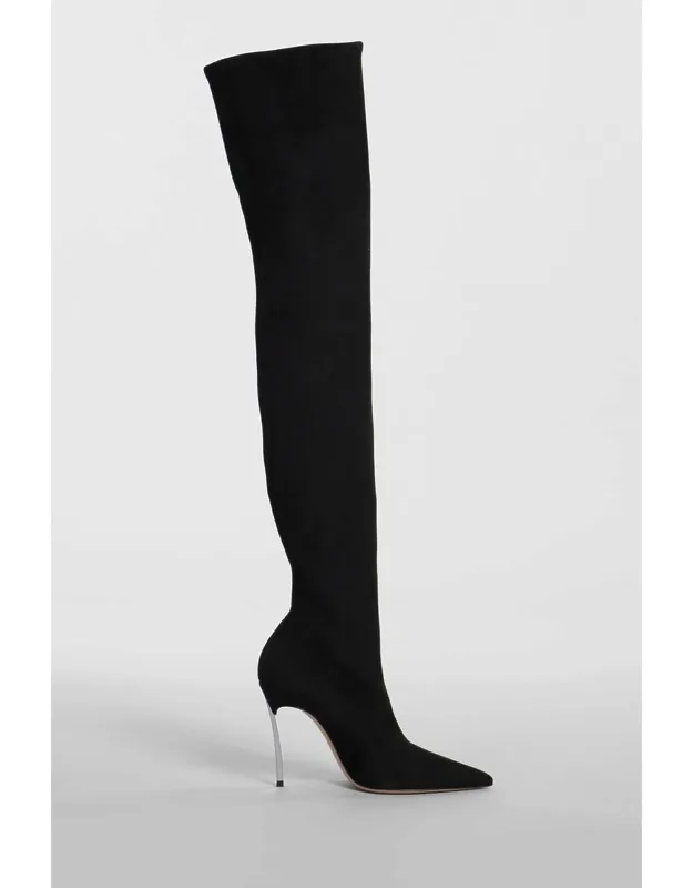 Blade High Heels Boots, Extra Long Leg, Silver Heel Detail