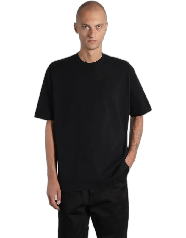 T-shirt In Black Cotton, Round Neck, Short Sleeves, Straight Hem, 100% Cotton, Made In Japan
