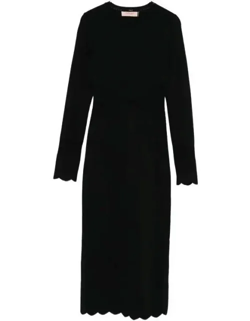 Twinset Dress With Scalloped Hem And Long Sleeves