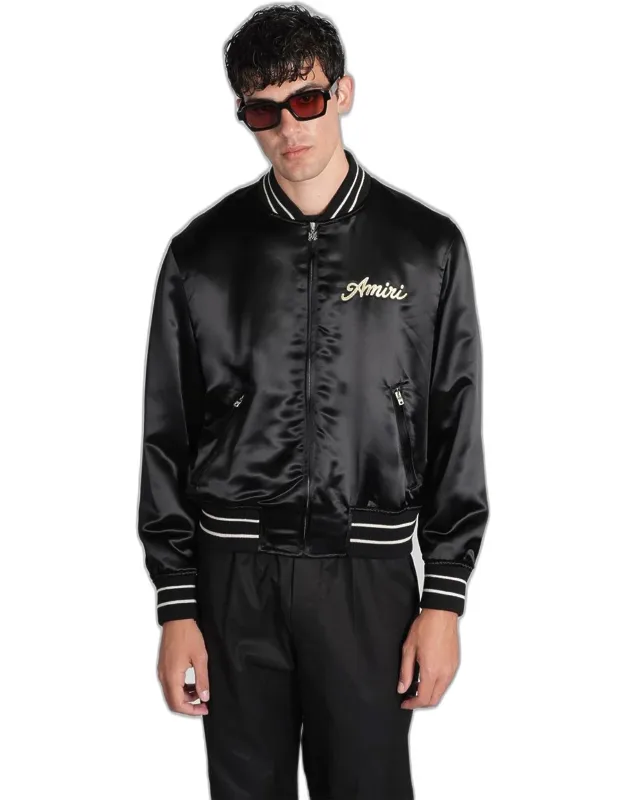 _bomber Jacket With Embroidered Logos And Zip Pockets_