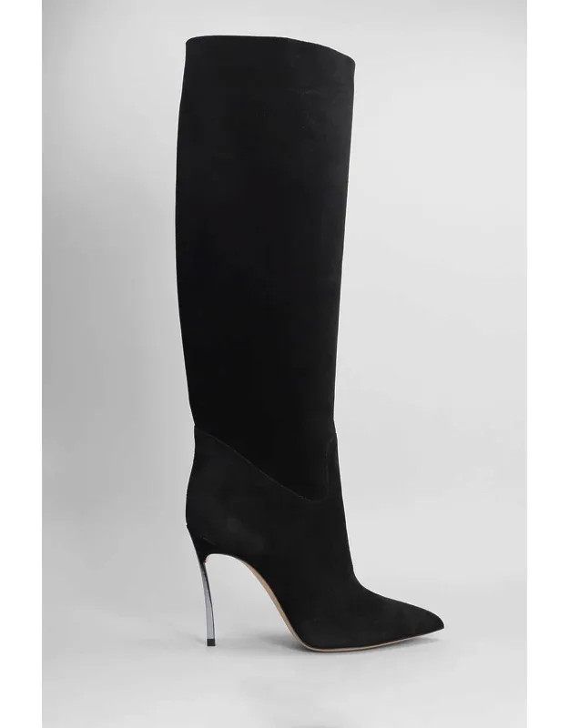 Blade High Heels Boots, Slip On, Silver Heel Detail