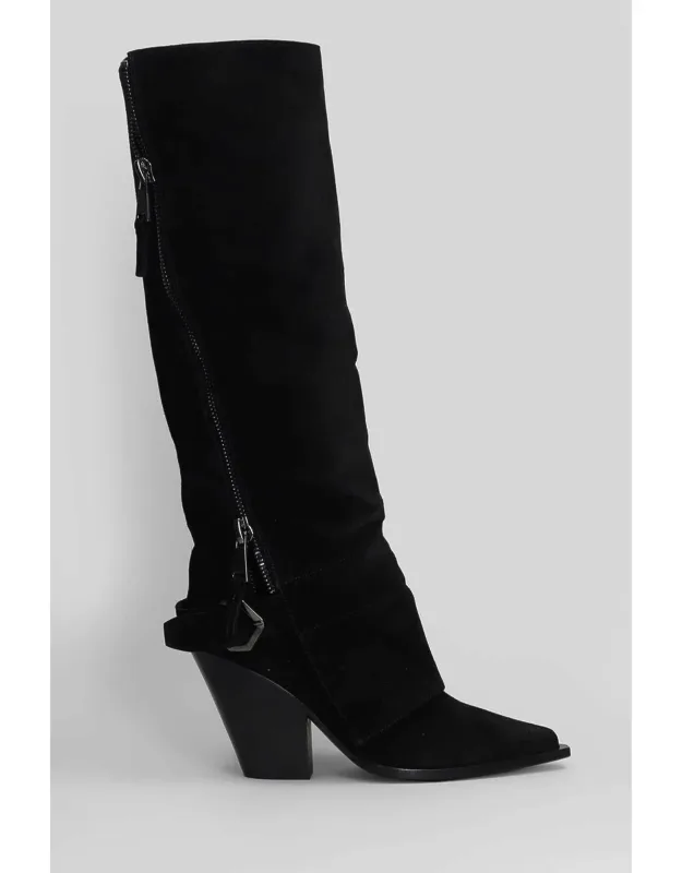 Texan Boots In Black Suede, Pointed Toe