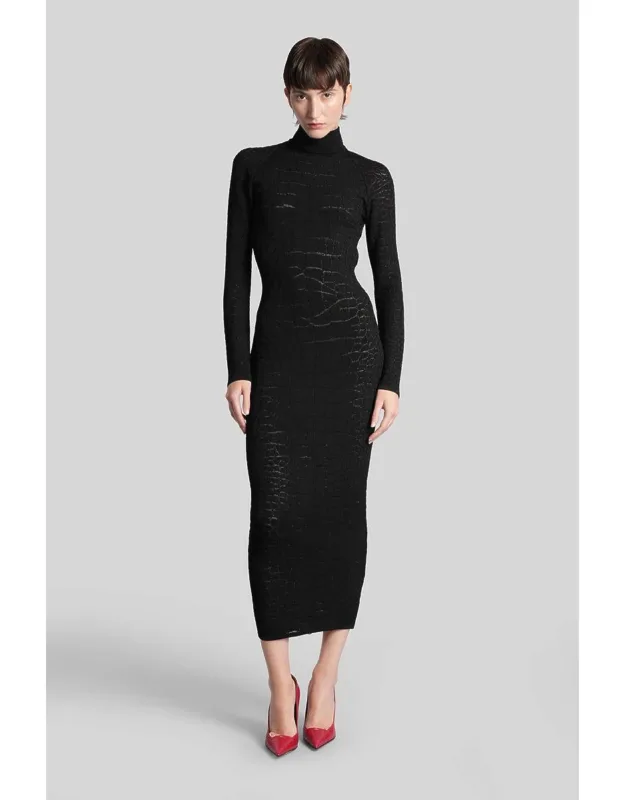 Long Dress With High Collar And Long Sleeves