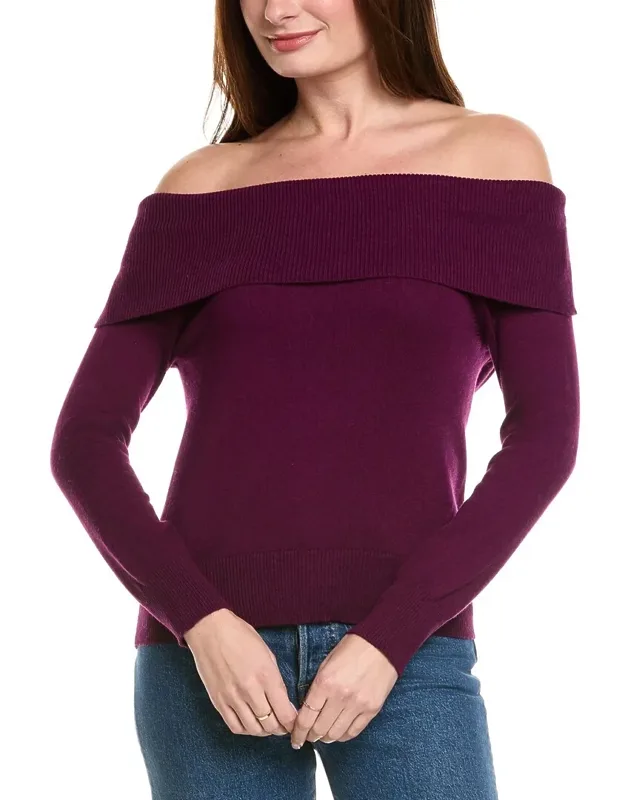 Off-the-shoulder Cashmere-blend Pullover