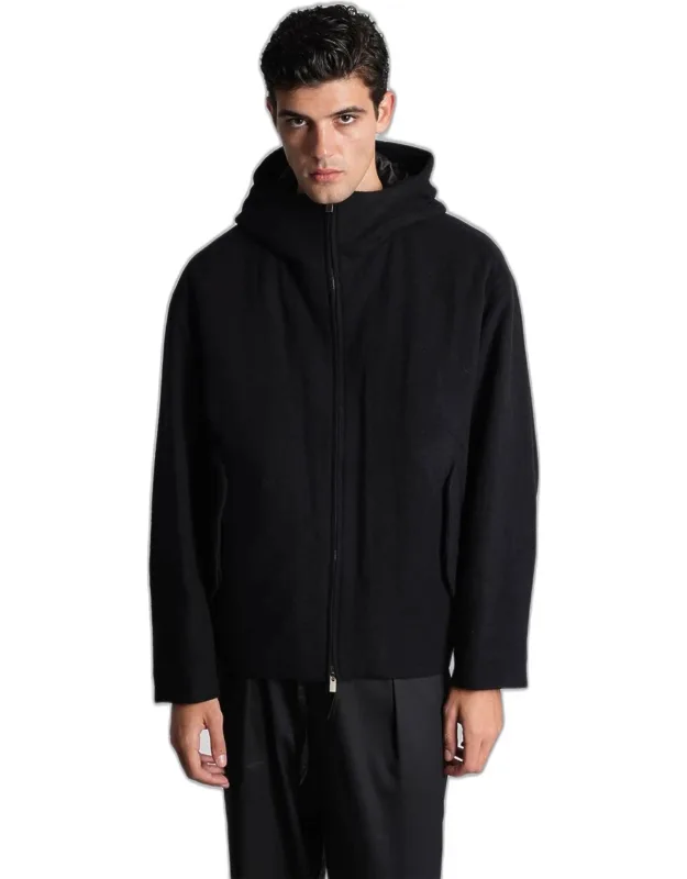 Attachment Casual Jacket In Wool With Hood And Double Zip Closure