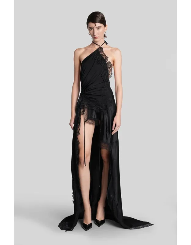 Long Dress With Lace Detail And Gathered Detailing