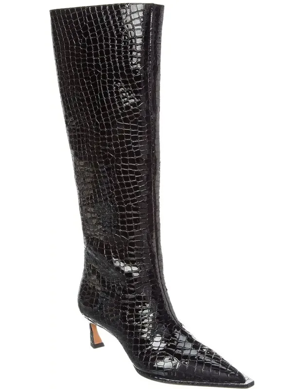Croc-embossed Patent Knee-high Boots