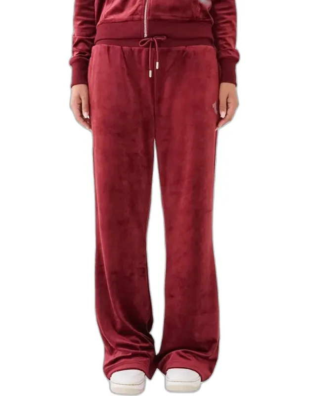 Velour Track Pants With Drawstring Waist And Straight Leg