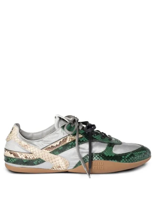 Gymnasium Technical Fabric And Python-print Ayers Leather Sneakers