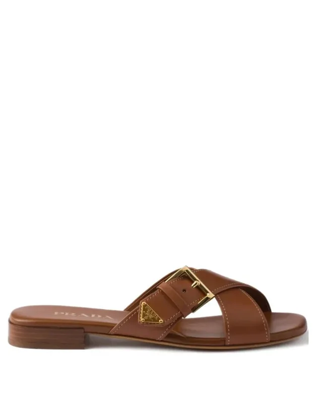 Leather Crisscross Slides With Buckle