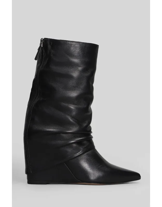 High Heels Boots With Pointed Toe And Wedge 100 Mm