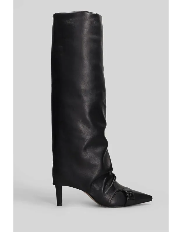 High Heels Boots With Pointed Toe And Cuffed Hem