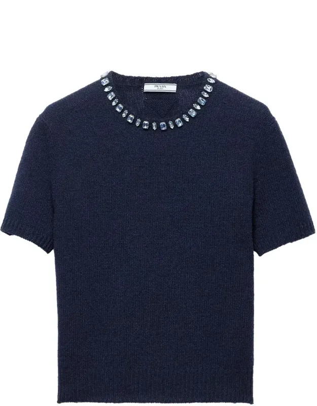 Wool And Cashmere Crewneck Sweater With Jewel Details