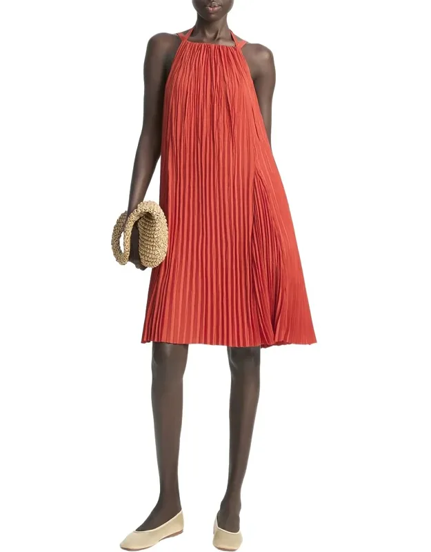 Pleated A-line Pintuck Dress