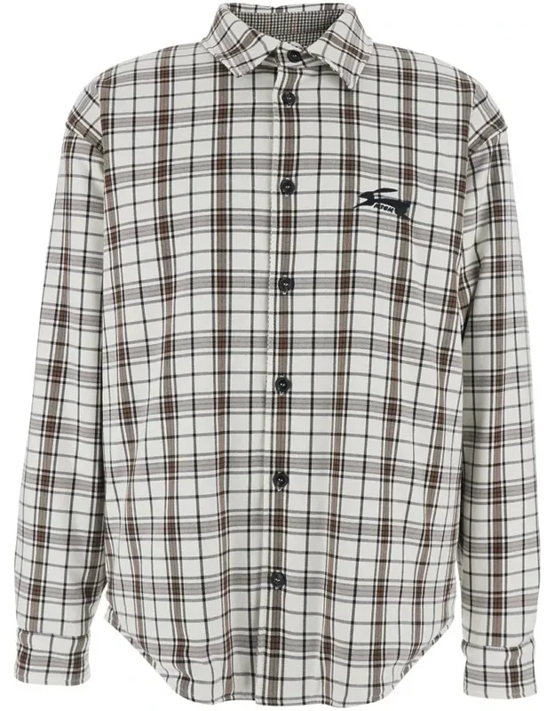 Shirt With Logo Embroidery On The Front And All-over Check Motif In Viscose Blend Stretch