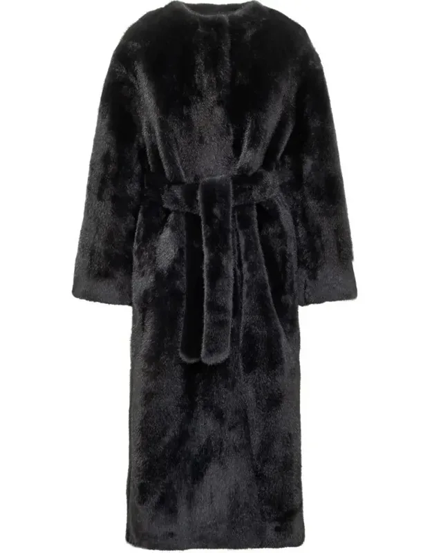 Long Fur Coat With Belt