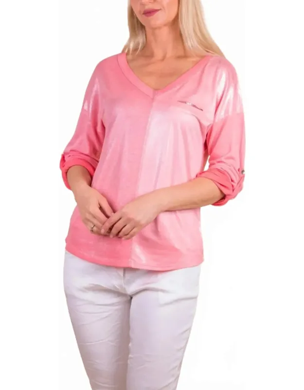 Piamo Two Tone V-neck Knit Top