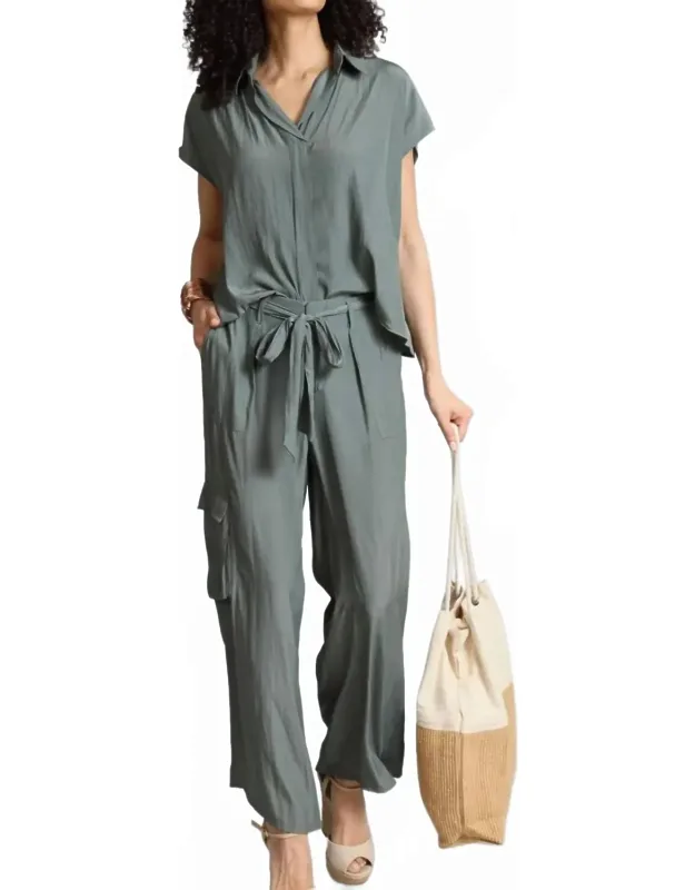 Belted Satin Cargo Pants