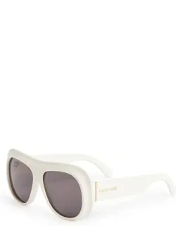 Sunglasses Aviator Full Rim, White Frame And Dark Grey Lens