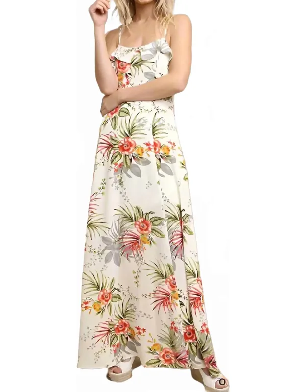 Tropical Back Cut Out Maxi Dress